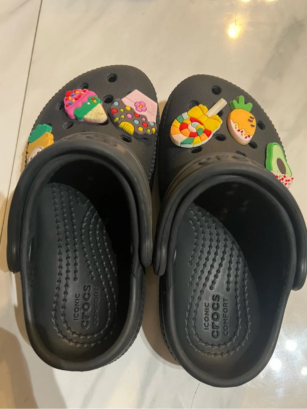CROCS Kids Black Clogs with Colorful Candy Charms Size C8